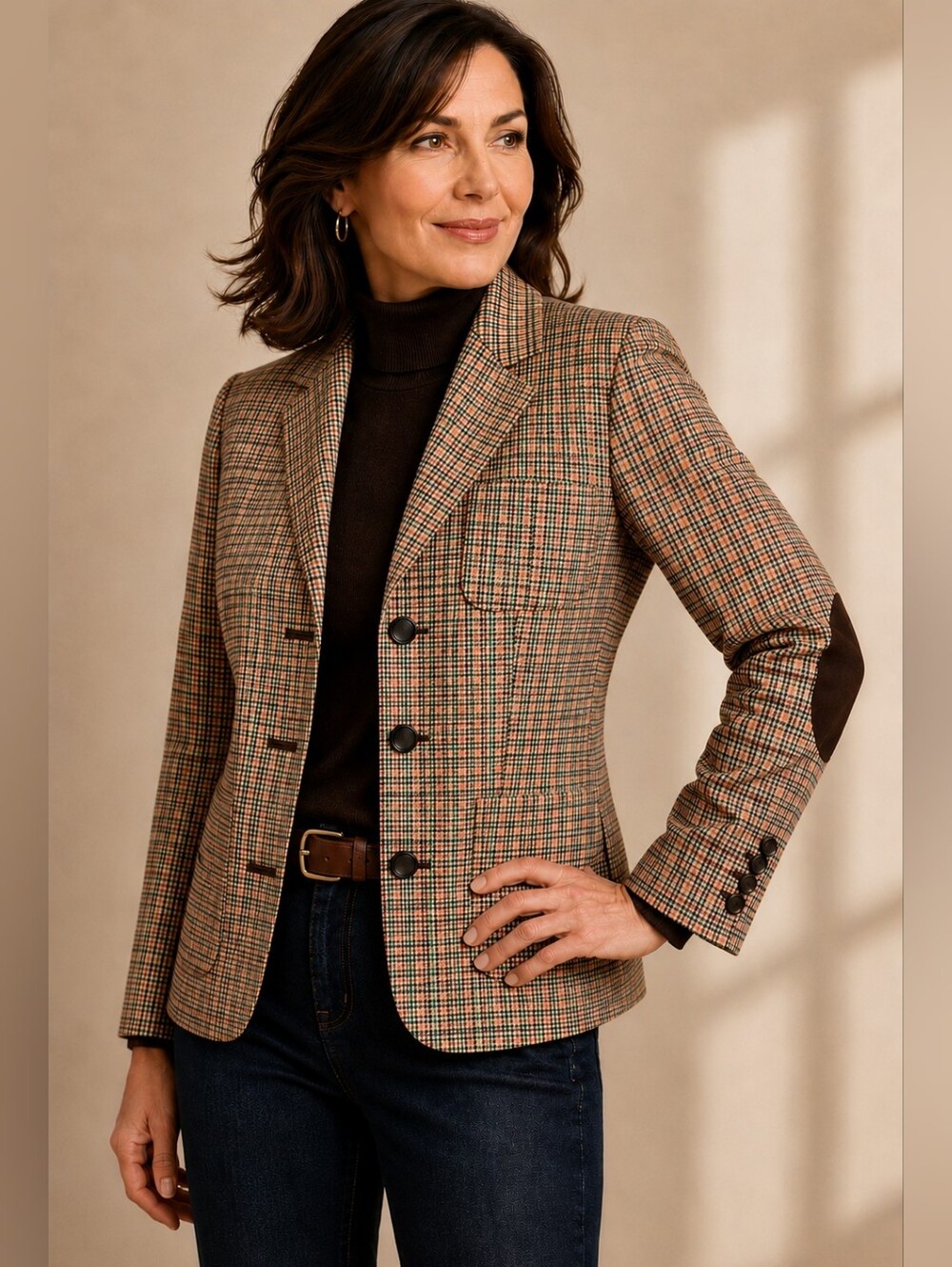 TALBOTS WOOL BLEND BROWN PLAID HERITAGE BLAZER TAILORED JACKET SIZE 14W